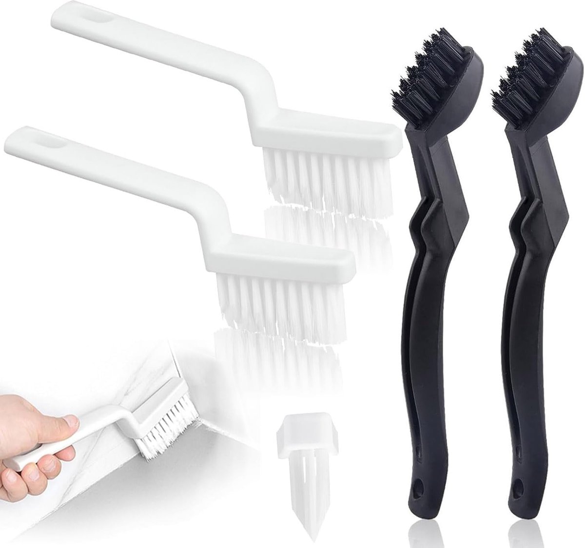 SnelShoppen - Grout Brush voor het Schoonmaken van Kieren, Multifunctionele Voegenborstel voor Keuken, Badkamer, Deurgroeven en Vloeren, 4 Stuks, Duur
