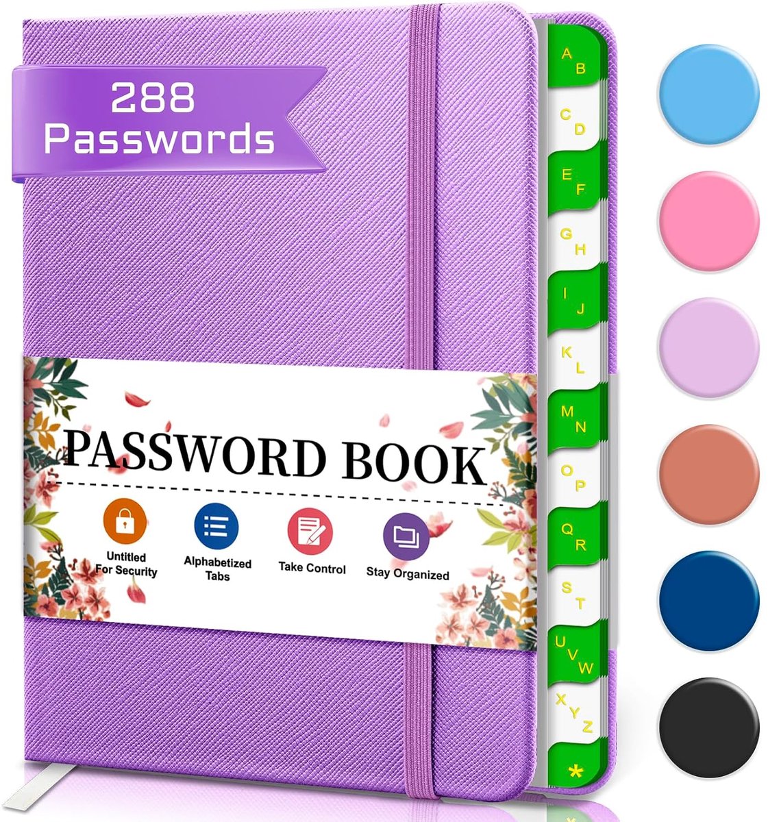 SnelShoppen - Password Book met Alfabetische Tabs - Draagbaar voor Senioren, Perfect Formaat 12 X 15.5 Cm, Klein Internet Wachtwoordbeheer - Paars