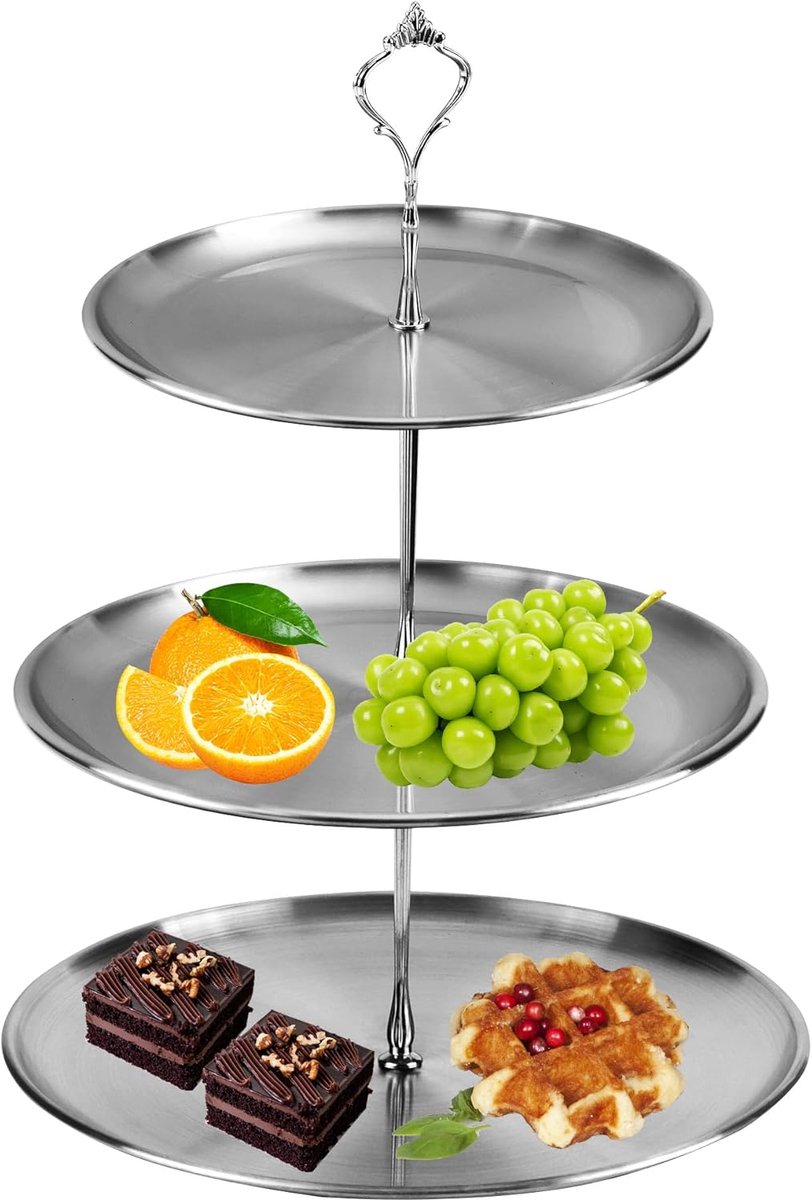 Fruitstand met 3 lagen - RVS - Ruime opslag voor fruit en gebak - SnelShoppen