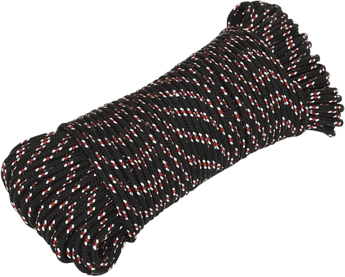 Boottouw Aanmeertouw - Polypropyleen Lijn - Boot Vastmaken - Slijtvast Weerbestendig - 4 mm x 25 m - Zwart