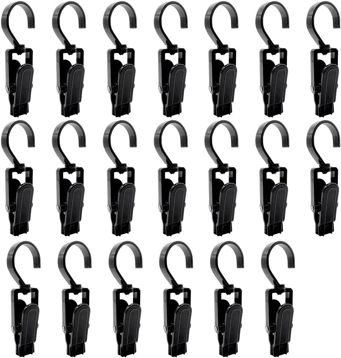 SnelShoppen - 20 Stuks Sterke Klemmen met Haak, Rotatiewerk, Wasknijpers voor Kleding, Gordijnen, Handdoeken, Sokken, Zwart