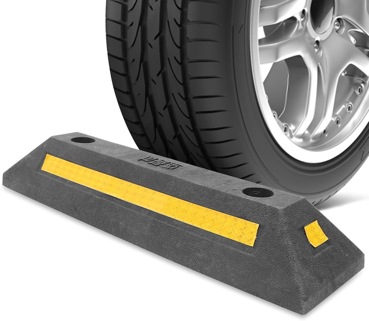 SnelShoppen - Car Stopper, Parking Block, Auto Parking Stopper, Wiel Stopper met Reflecterende Strips, Rubber Parking Stopper, Garage Auto Stopper, Zw