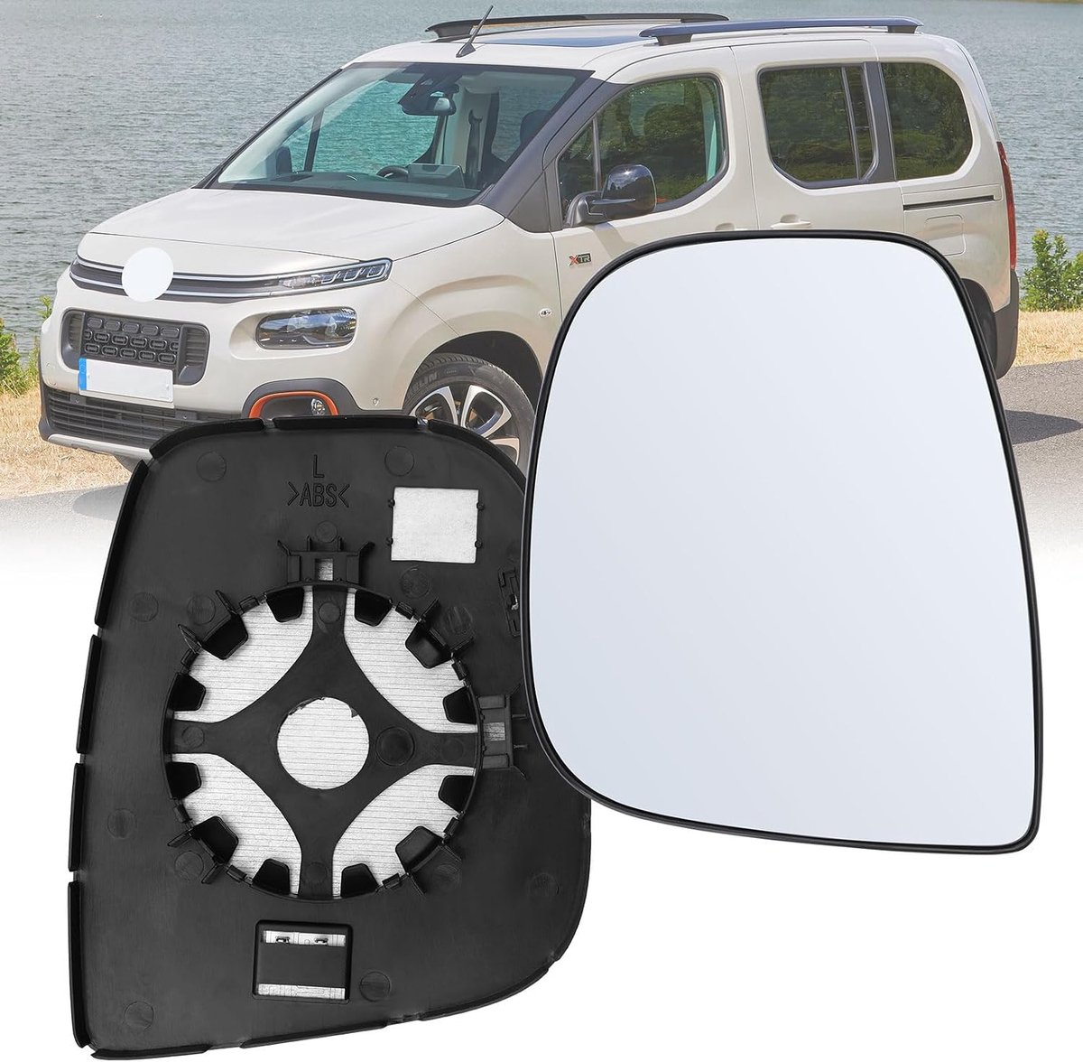 SnelShoppen - Verwarmd Spiegelglas Links, Geschikt voor Citroen Berlingo 2012-2018 en Peugeot Partner MK2 Facelift 2012-2018, Perfecte Pasvorm, Eenvou