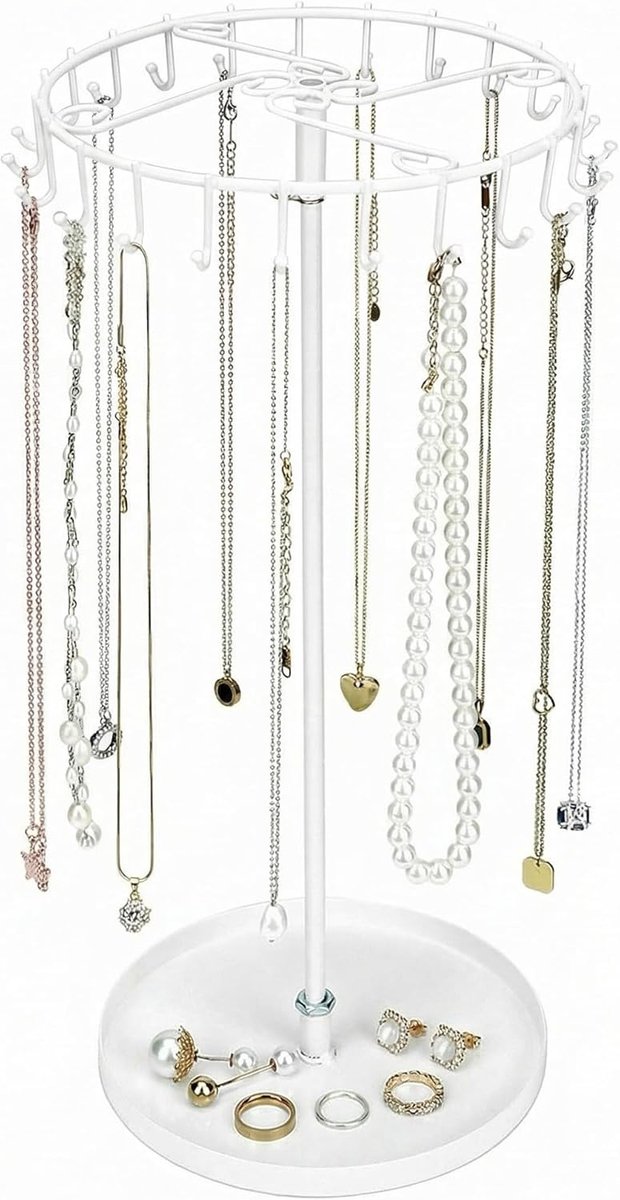 SnelShoppen - Swivel Sieradenstandaard voor Kettingen, Armbanden, Ringen en Oorbellen - Elegante Witte Metaal Sieradenboom voor Thuis en Feestelijke G