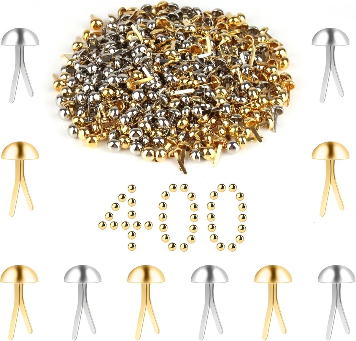 SnelShoppen - 400 Stuks Patroon Bag Clips Mini Brads 8mm Ronde Hoofd Clips Metaal voor Kaarten Maken Scrapbooking Creatieve Klussen DIY
