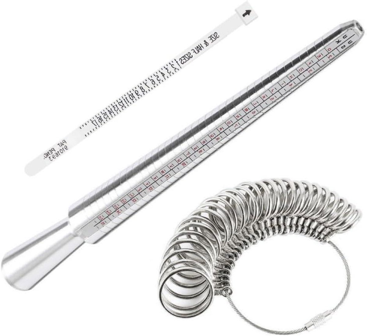 Ringmaat Set - Meetinstrument Ringen - Ringen Passen - UK en US Standaard - 3 Delig - Zilver
