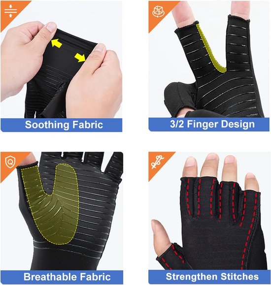 Vingerloze compressiehandschoenen voor artritis, reuma en RSI - Ondersteuning bij peesontsteking en carpaal tunnel syndroom (L, 1 paar) — afbeelding 2