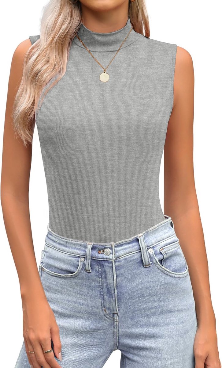 Dames zomer tanktop mouwloos rolkraag slim fit effen basic stretch bovenstuk