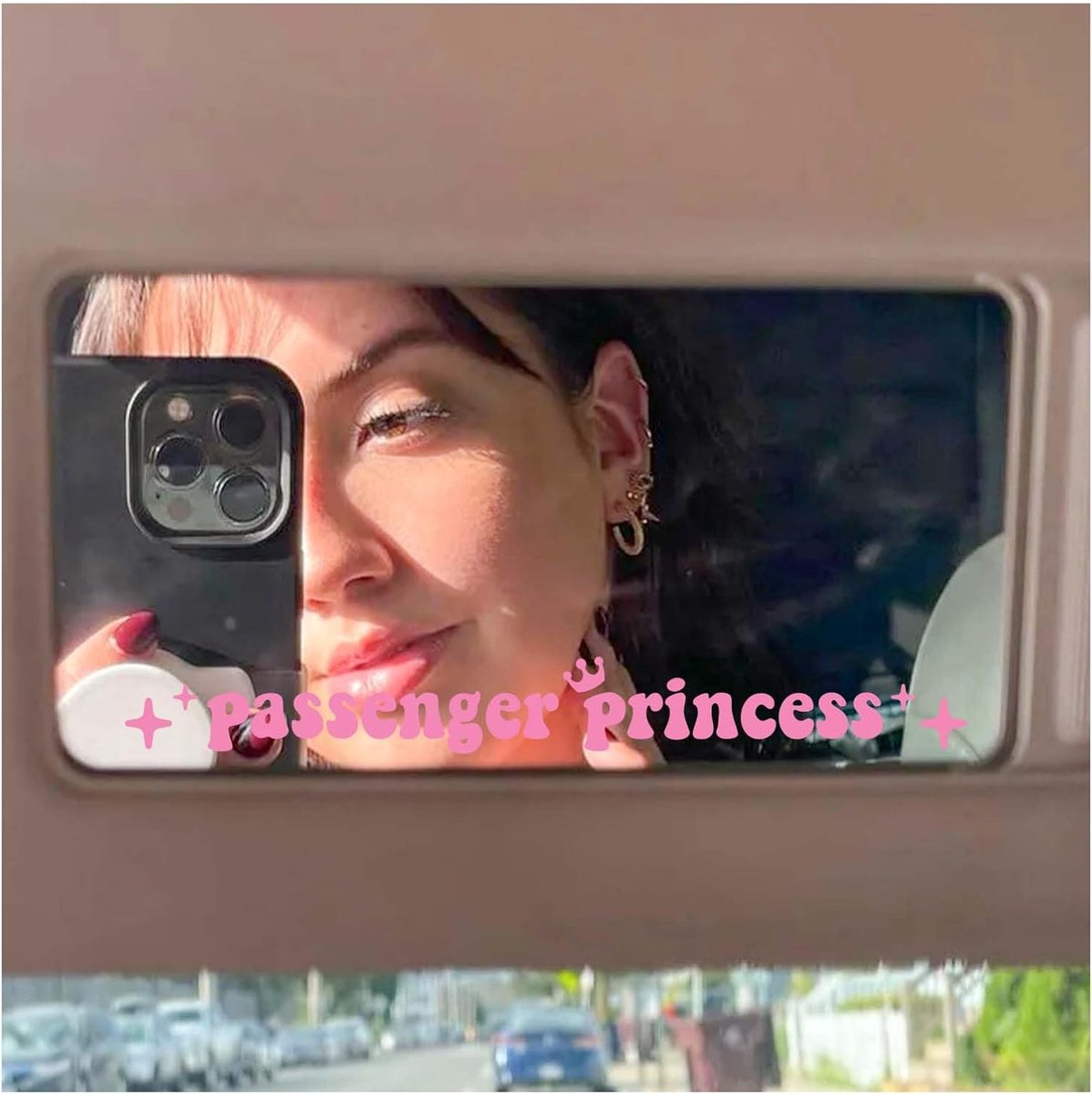 4 stuks passagier prinses auto accessoires, waterdicht vinyl roze sticker roos hart ster kroon voor vrouwen, achteruitkijkspiegel en raam decoratie