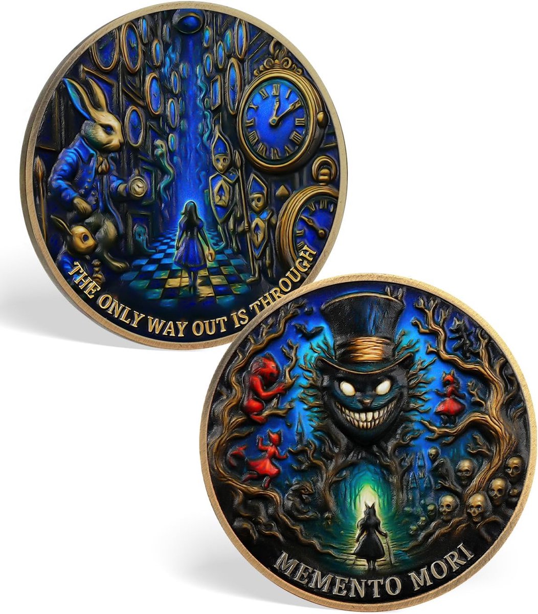 Cat Memento Mori Coin - The Mysterious Journey Memento Vivere munt met schedelontwerp - Stoïcijnse EDC-uitdagingsmunt - Geniet vandaag van motiverende herinneringstoken voor de