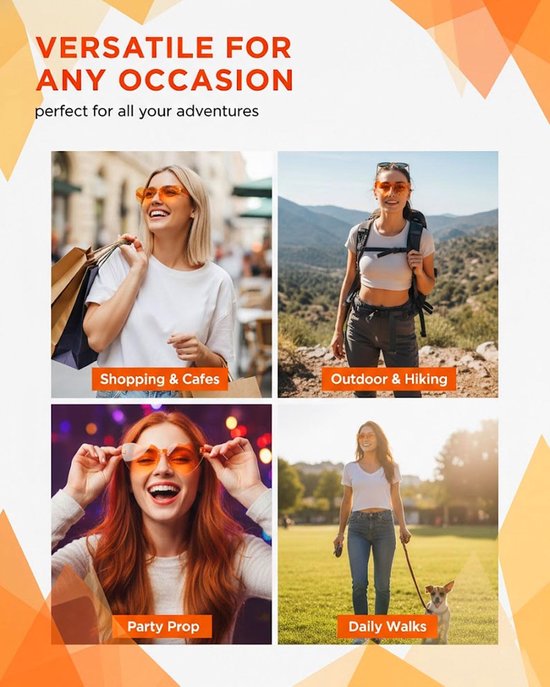 2 Stuk Hartvorm Zonnebril herzbrille oranje, herzbrille, zonnebril oranje, Brille Mode Hart Übergroße Mode Zonnebril Bril voor Dames(Gradient) — afbeelding 4