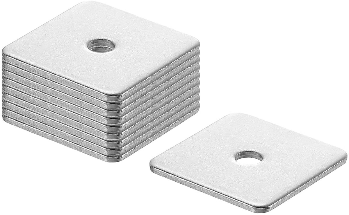 Vierkante sluitring M5 x 30 x 30 x 2 mm, 201 roestvrij stalen lagerplaat, platte afdichting, vierkante sluitringen met rond gat voor machinereparatie, buitenbouw