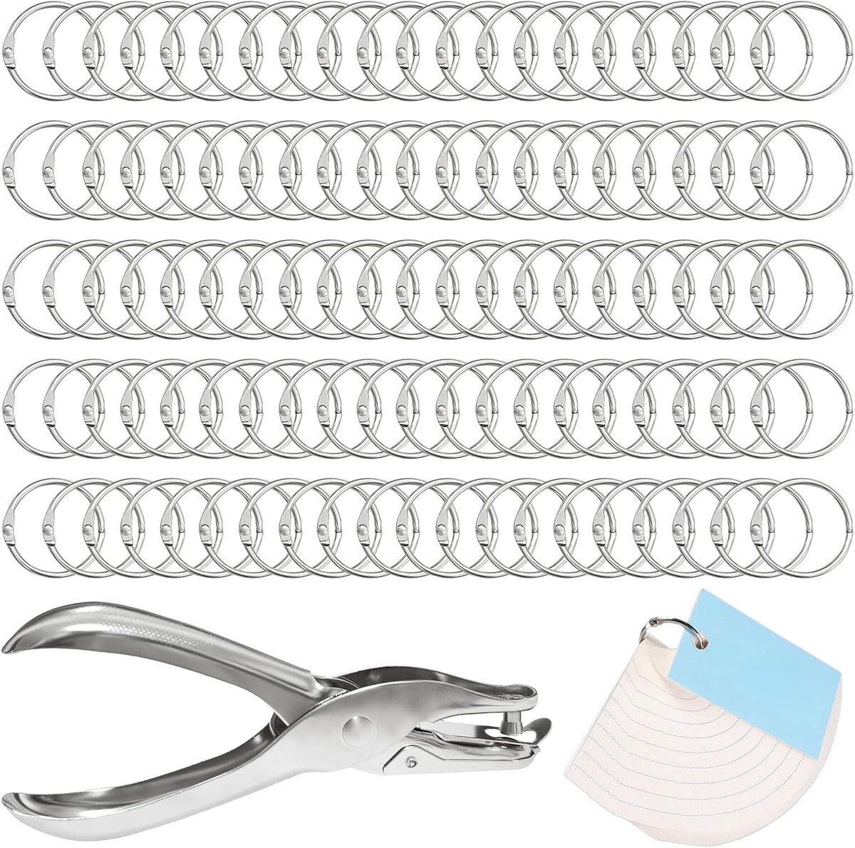 100 stuks boekringen met gatentang 30 mm binderringen, nietringen, indexkaarten, ringen, ringband, zilveren boekring voor losse bladen, scrapbook, album, boek, binden, doe-het-zelf