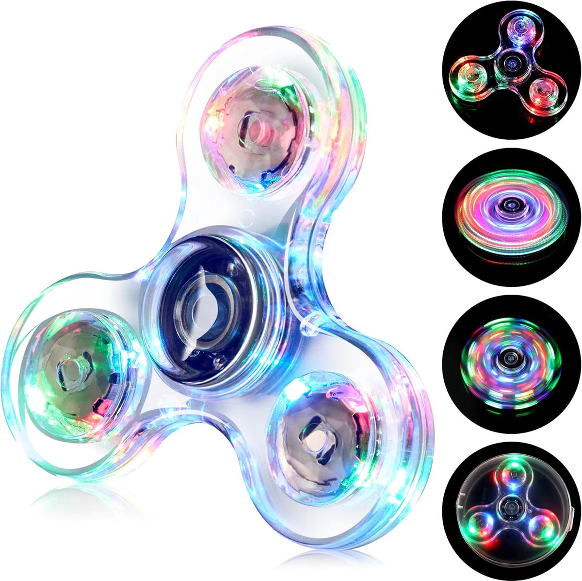 Fidget spinner, lichtgevend fidgetspeelgoed voor kinderen, led-kristal, fidget vingerspeelgoed, hand fidget spinner speelgoed (wit)