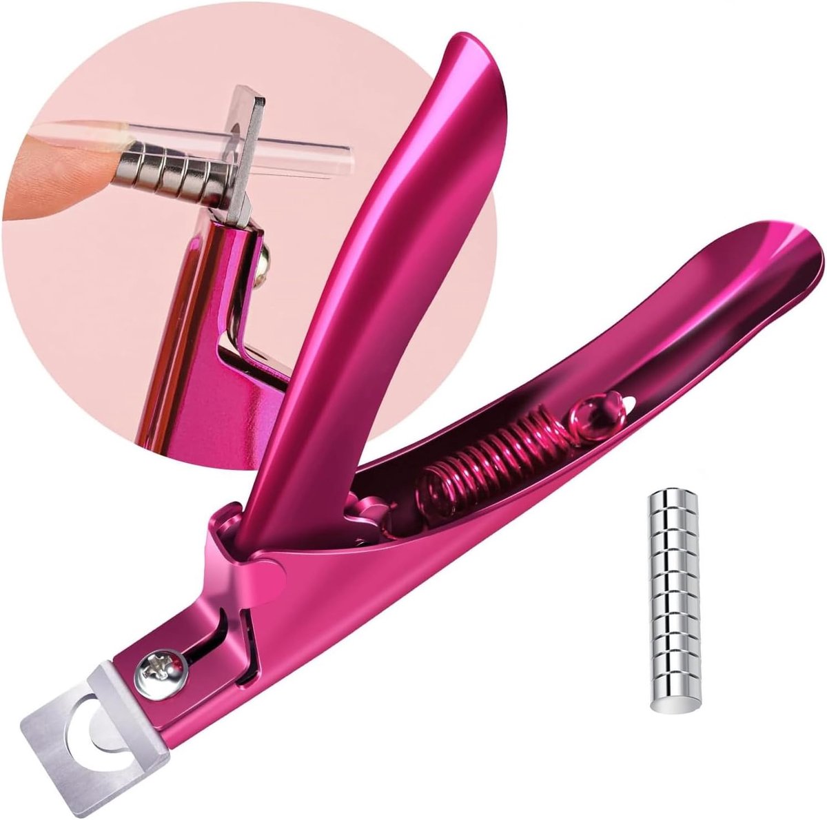 Nagelknipper van roestvrij staal, professionele nagelknipper met 10 maten, magneten voor kunstnagels, acrylnagels, kunstnagels, roze rood