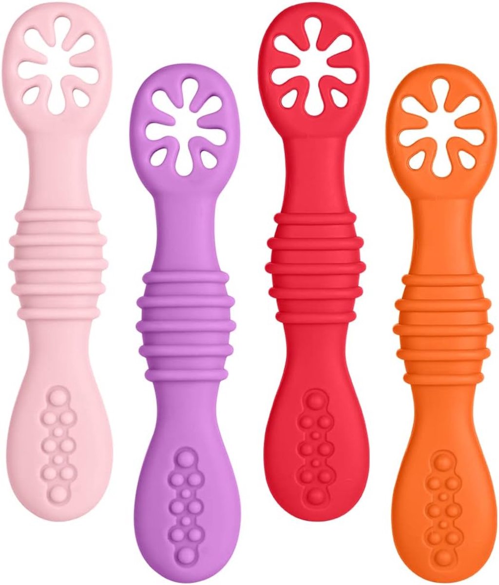 Lepels voor kinderen en baby's, geschikt voor tandjes, eerste fase, aanbevolen door voedingsexperts (kleur 4)