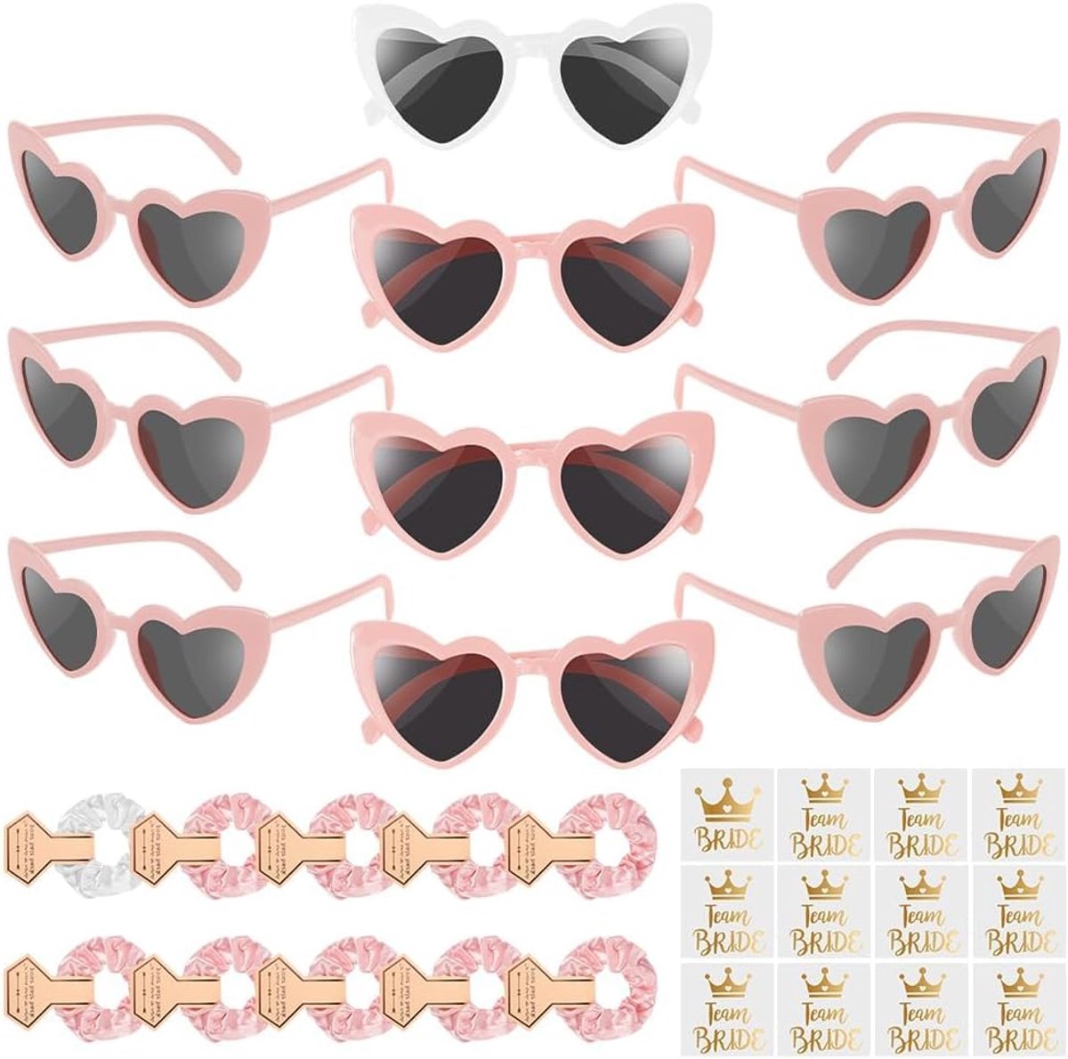 JGA accessoires vrouwen, vrijgezellenbril team bruid haarelastiek, Roze serie - 30 stuks, 32 pezzi | Hartvormige zonnebril, Bride Tattoo stickers, Bride Tattoo Stickers, Jga decoratie voor vrijgezellenfeest, feest