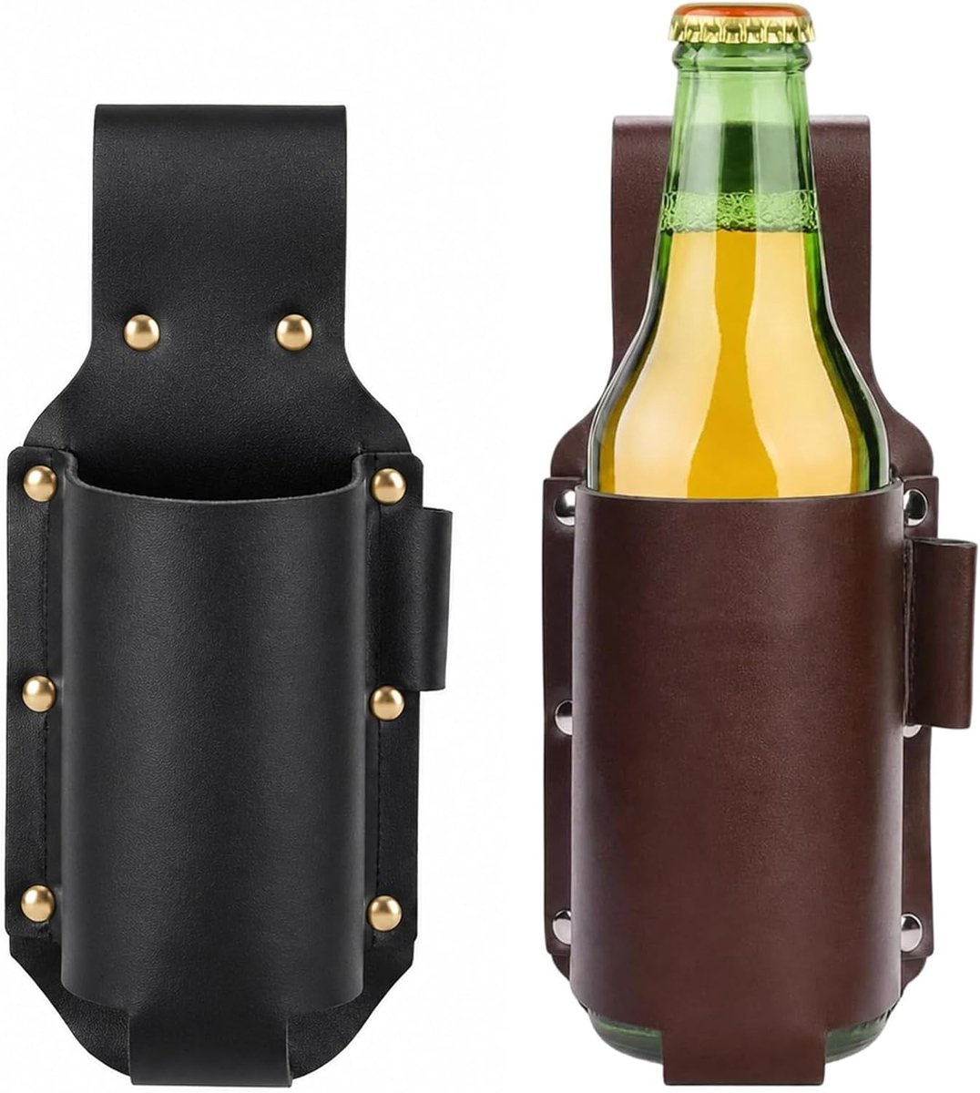 Riemen van leer, bierhouder riem met gesp, bekerhouder riem voor bierflessen en blikjes, bierholster voor volksfeest, camping, barbecue, feest, Vaderdag
