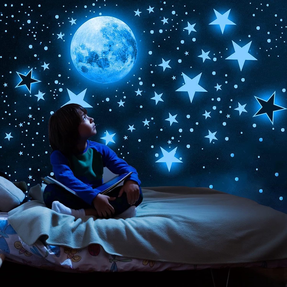 palasasa 1119 stuks lichtgevende stickers, wandtattoo, lichtgevende sterren, zelfklevend, kinderkamer, muurstickers sterren en maan, fluorescerend, voor kinderen, slaapkamer, kinderkamer, woonkamer
