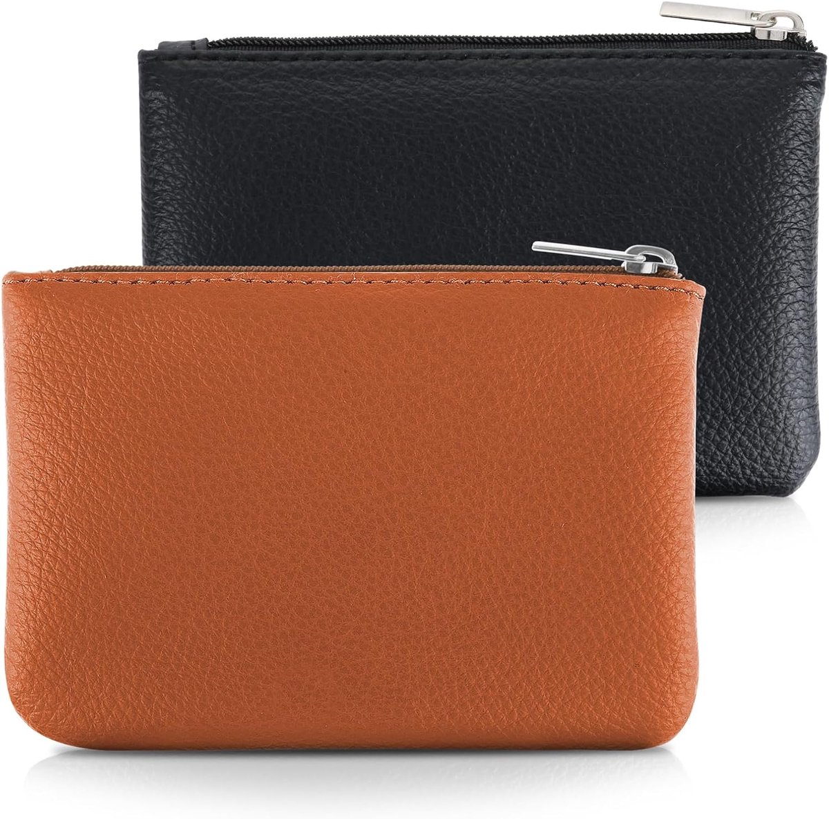 2 Stks Lychee Patroon Portemonnee, PU Rits Draagbare Mini Verandering Coin Pocket Voor Vrouwen Credit Card ID Sleutel Headset Lippenstift Organizer, Zwart+Lichtbruin