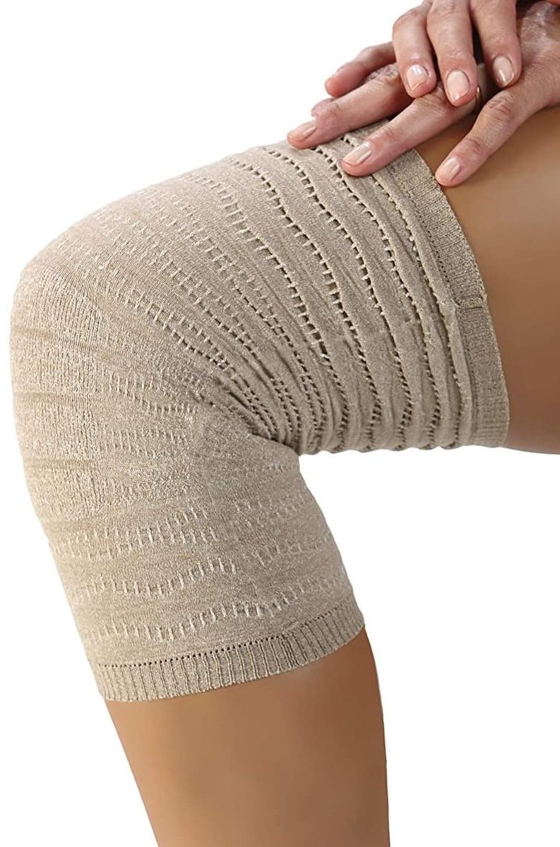 Kniebrace Elektromagnetotherapie - Kniepijn Verlichting bij Artrose Artritis Tendinitis, Elastische Kniesteun Medisch Hulpmiddel, Made in Italy, Beige, S