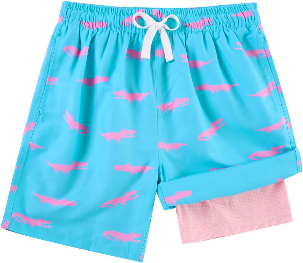 Zwembroek voor jongens, met compressieling, sneldrogend, 2-in-1, strandshorts met zakken, 8-18 jaar