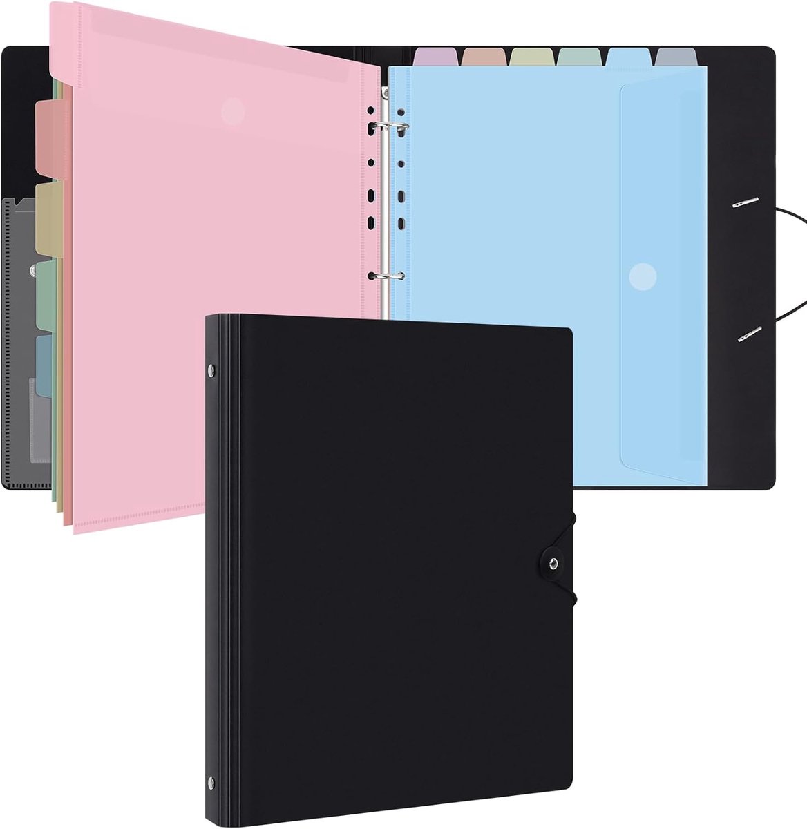 Geperforeerde zakken - verbeterde mappen voor papierwerk, plastic Popper Portefeuilles - Documentenorganisator voor thuiskantoor school (Macaron kleur)