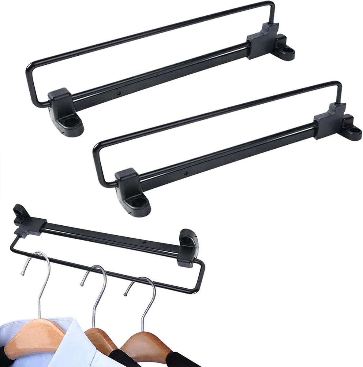 kledingstang, roestvrijstalen kaststang, kledingstang, uittrekken van kleerhangers, verstelbare kledingstang, kledingstang, zwart, 2 stuks (300 mm)