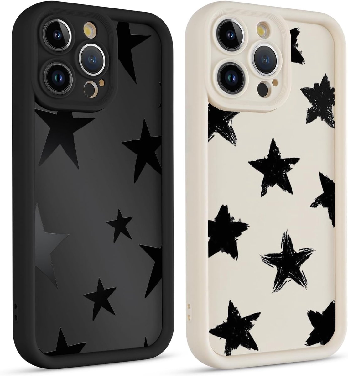 2 stuks smartphonehoes voor iPhone 11 Pro Max, hoes met aesthetisch sterrenpatroon, ontworpen voor meisjes en vrouwen, siliconen cover met verhoogde displayranden, Y2K-stijl hoes voor iPhone