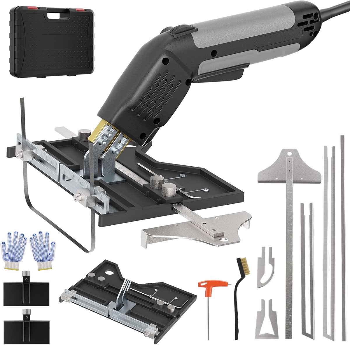 300W Styroporschneider Elektrisch, Heteluchtpistool voor touwen, (50-600℃) Temperatuur instelbaar, Styrocutter met 5 messen, koelsysteem, voor piepschuim, EPS, KT-bord, PU, touwweefsel, schuim
