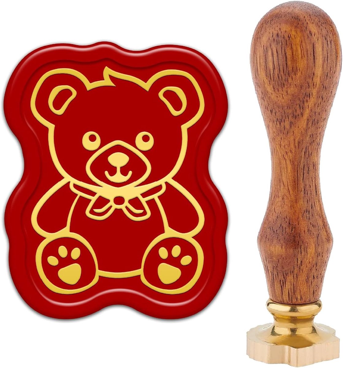 Teddybeer waszegel stempel messing zegel stempel retro vintage dier pop patroon verwijderbare gouden metalen kop met houten handvat voor doe-het-zelf bruiloft uitnodigingen enveloppen