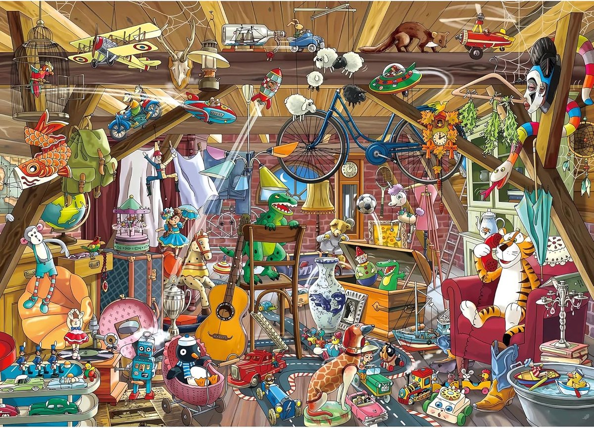 1000 Stukjes Legpuzzle voor Volwassenen - Uitdagende Grote Puzzel - Cadeau voor Puzzelliefhebbers, Zolderscènes (70 x 51 cm)
