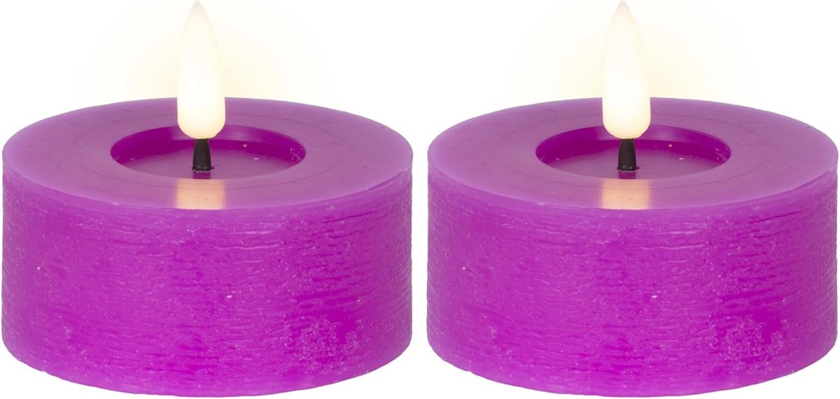 LED echte waskaarsen met realistische vlam, timer en batterijvoeding, indoor led-kaars met warm wit licht, natuurlijke look ( 7,5 cm x 12,5 cm, roze - verticaal groefpatroon)