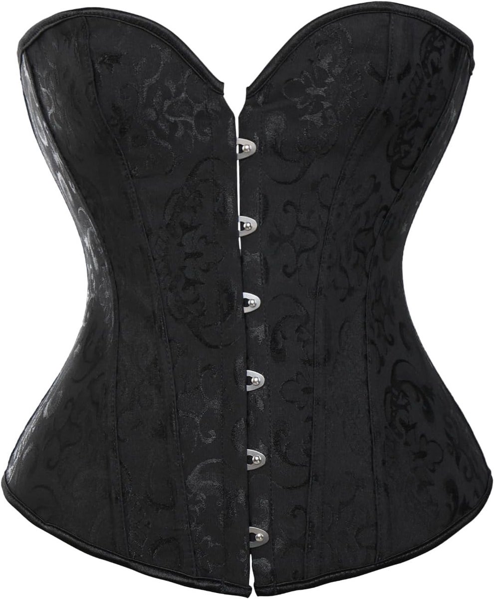 Gothic Brocade Bustier Corset voor Vrouwen - Sexy Steampunk Kostuum met Satijn en Band Lace Overbust + G-String voor Halloween en Bruiloft