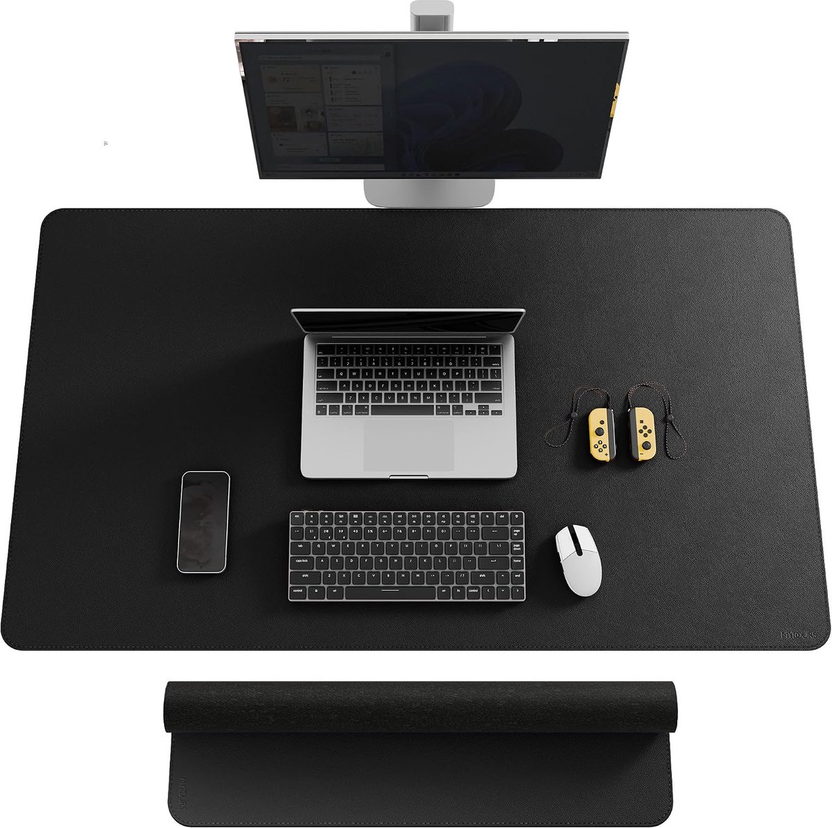SnelShoppen - Grote bureau-onderlegger 120x70cm, dubbelzijdig, premium PU-leer, afwasbaar, duurzaam, ultradun muismat in zwart voor kantoor en thuisge