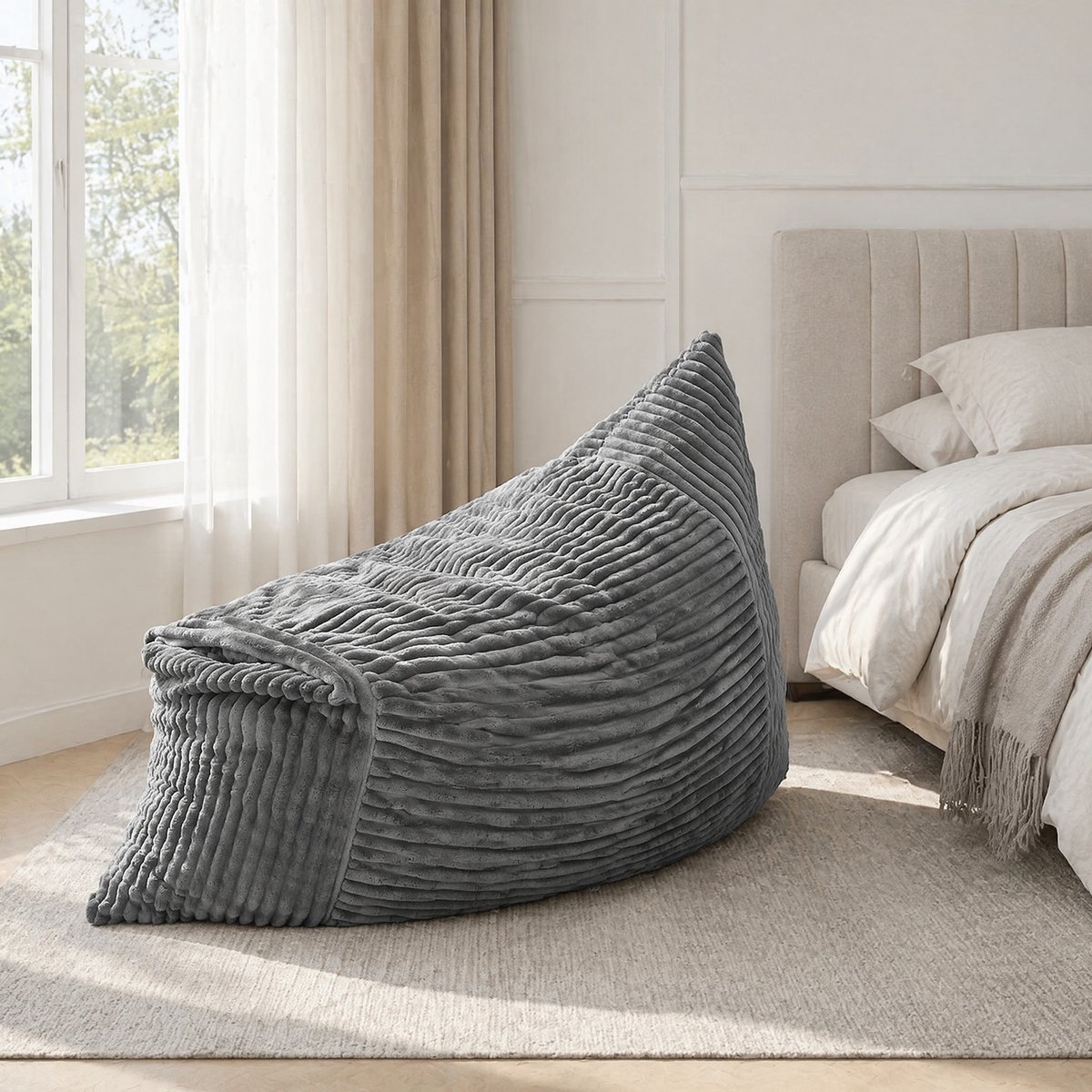 MODENUIT Zitzak 180 x 125 cm - 3-in-1 Omvormbaar Tot Stoel, Sofa en Bed - Voor Binnen - Flanel Lichtgrijs