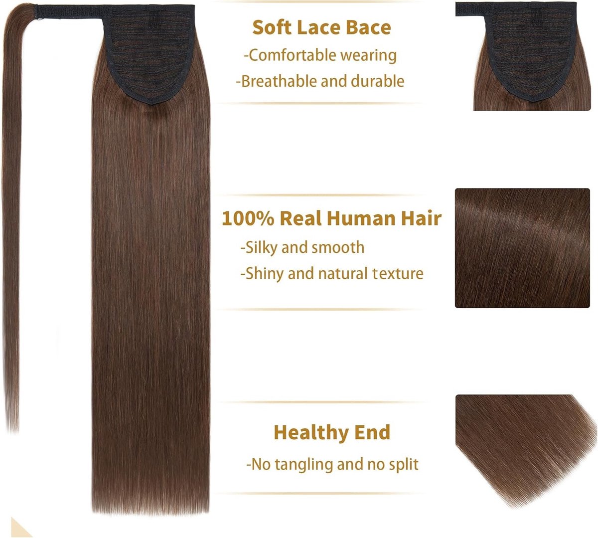 Natuurlijke 20 inch Ponytail Extension van 100% Remy Haar, Klip-In Haarstuk voor Vrouwen in Medium Bruin, Perfect voor Een Volle en Stijlvolle Look