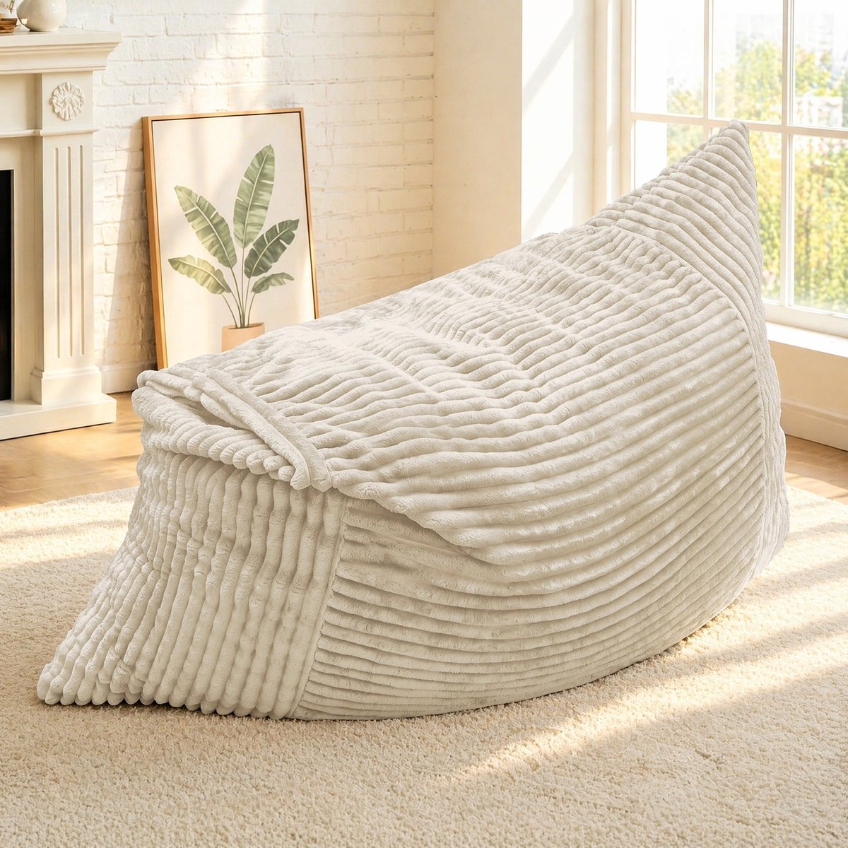 MODENUIT Zitzak 180 x 125 cm - 3-in-1 Omvormbaar Zitmeubel - Voor Woonkamer En Slaapkamer - Ribstof Wit