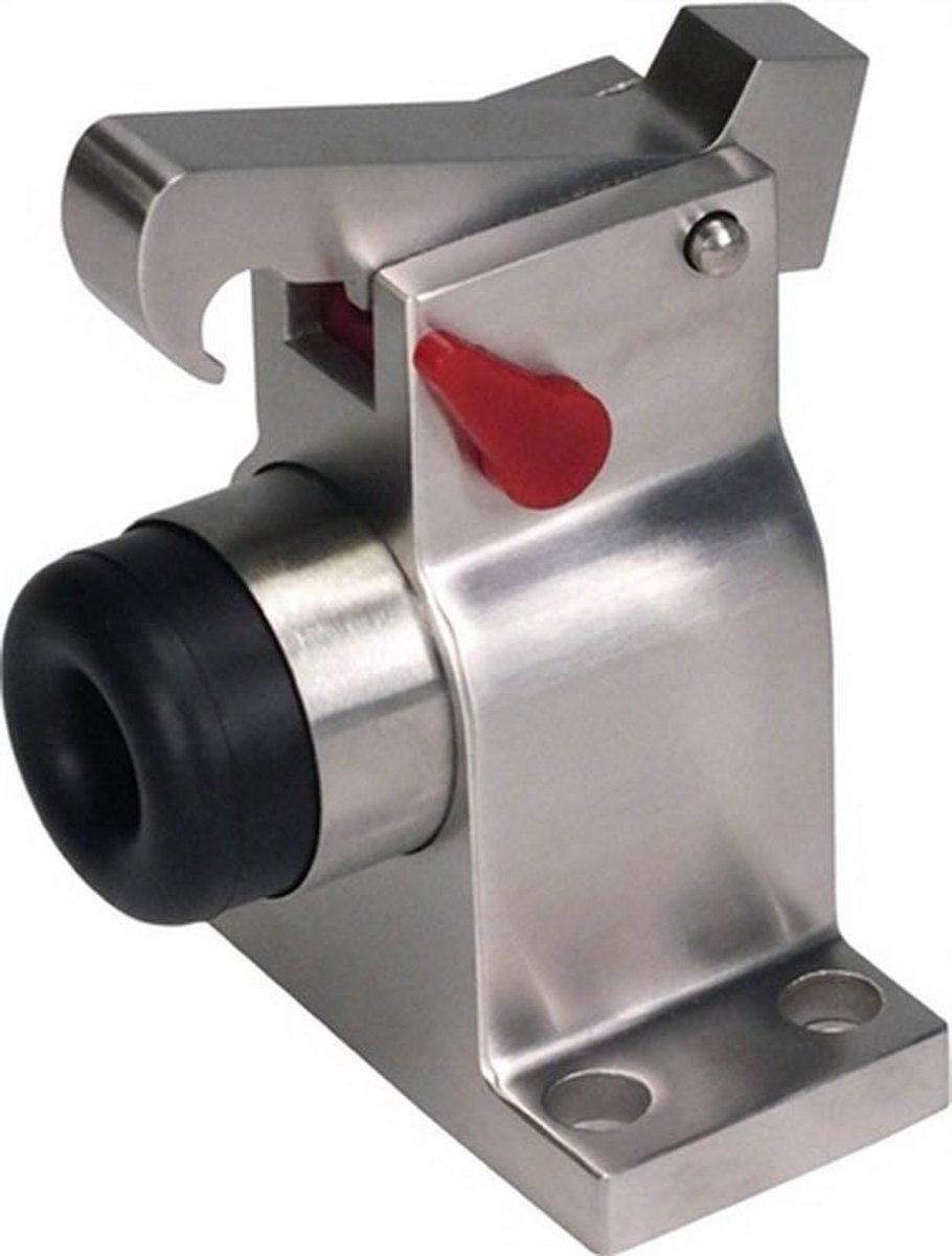Deurkruk - Deurstopper Deurvaststeller - Deuren Vastzetten - Met Rubber Buffer - 115 mm Hoog - Mat Geborsteld