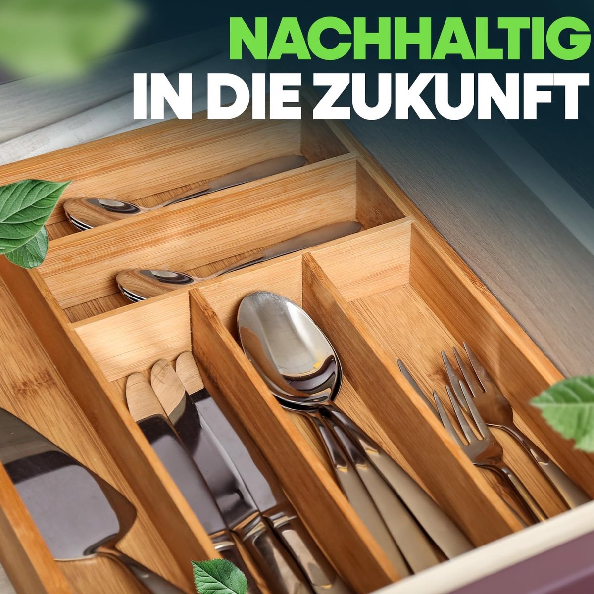 Omgoods- Bestekbak Bamboe 6 Vakken - Verstelbare Lade Organizer - Keuken Organizer - Bestekhouder - Houten Bestekbak - 25,5 x 35,5 x 5 cm