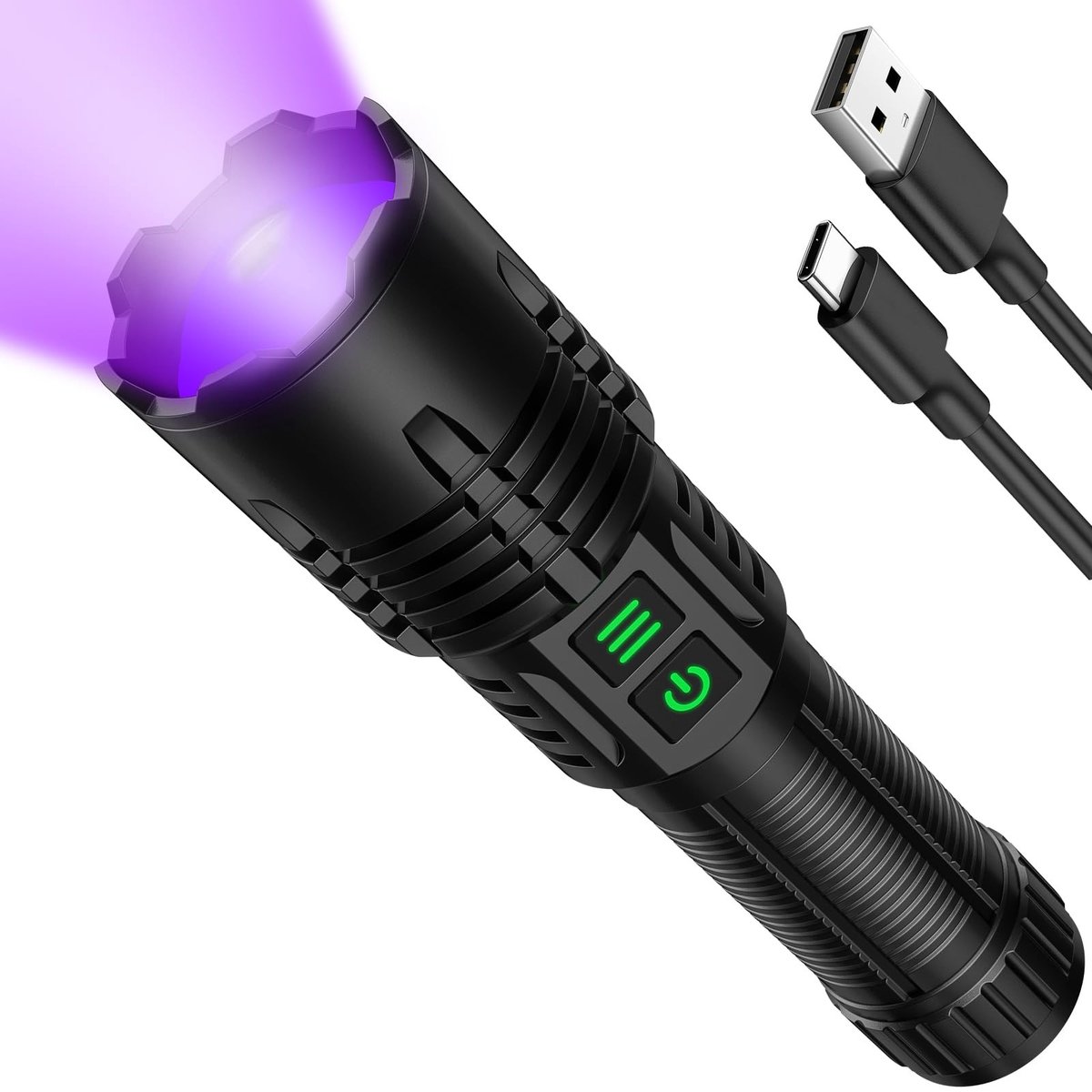 Omgoods - 365nm LED Zaklamp UV Lamp 2 in 1 - Oplaadbare en Waterdichte UV Licht