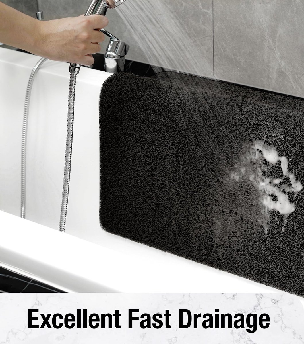 SnelShoppen - Antislip douchemat 88 x 40 cm - Lange antislip badmat, PVC zachte loofah badmat, sneldrogend, zwart, voor badkamer en douche