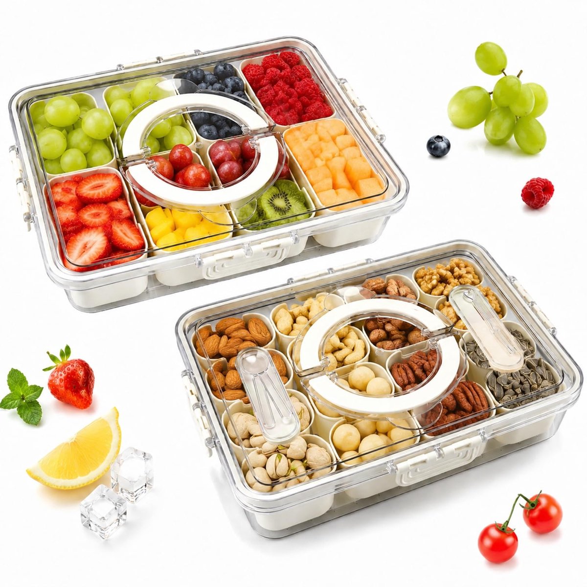 Omgoods - 2-delige Snackdoos met 8 + 16 Compartimenten en Deksel