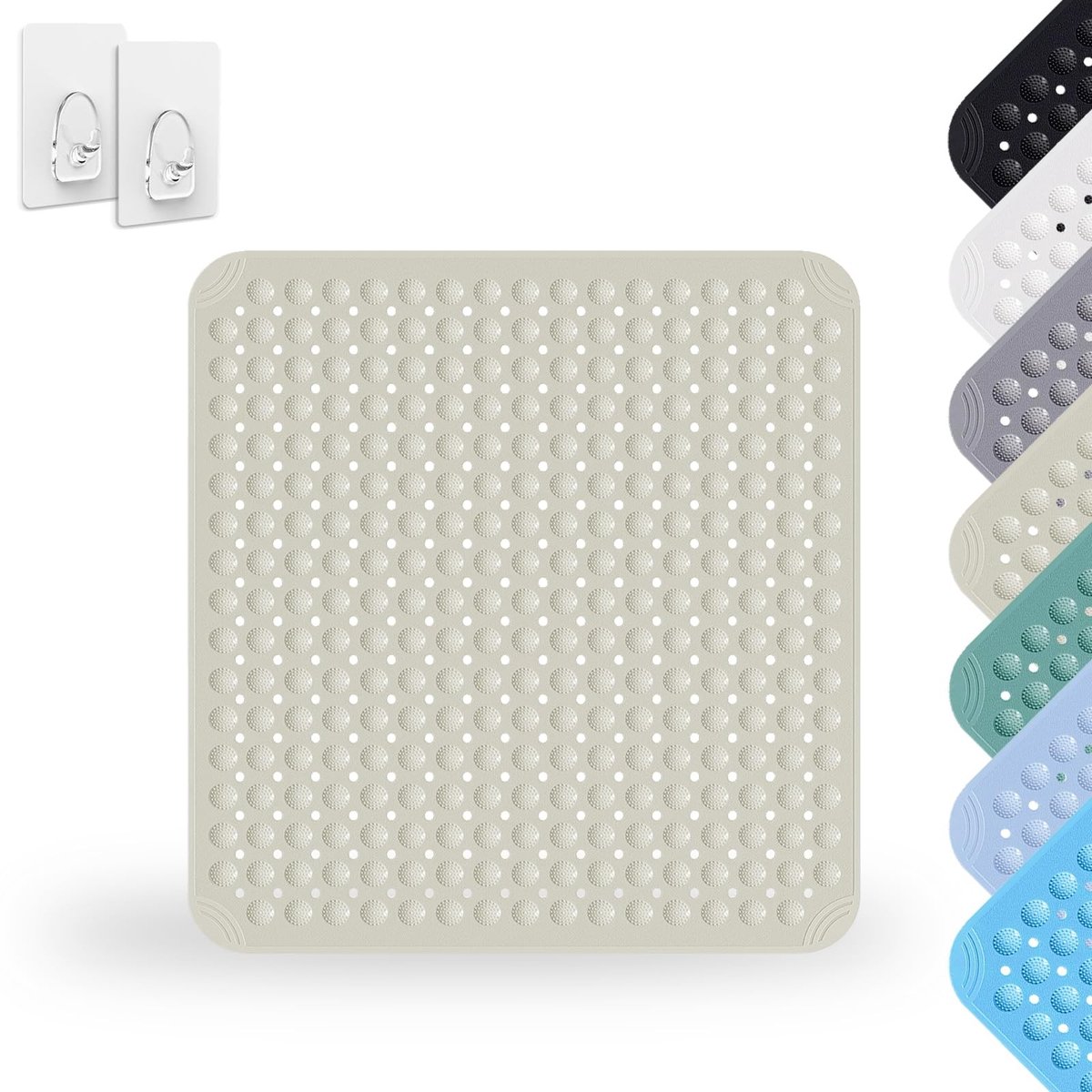 Omgoods - Antislip Douchematt 80 x 80 cm, Wasbaar met 2 Haakjes
