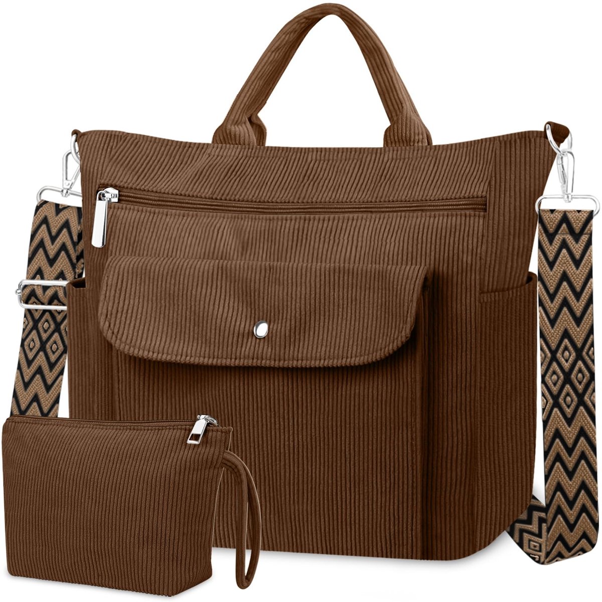 Omgoods - Grote Corduroy Shopper Tas met Rits voor Vrouwen