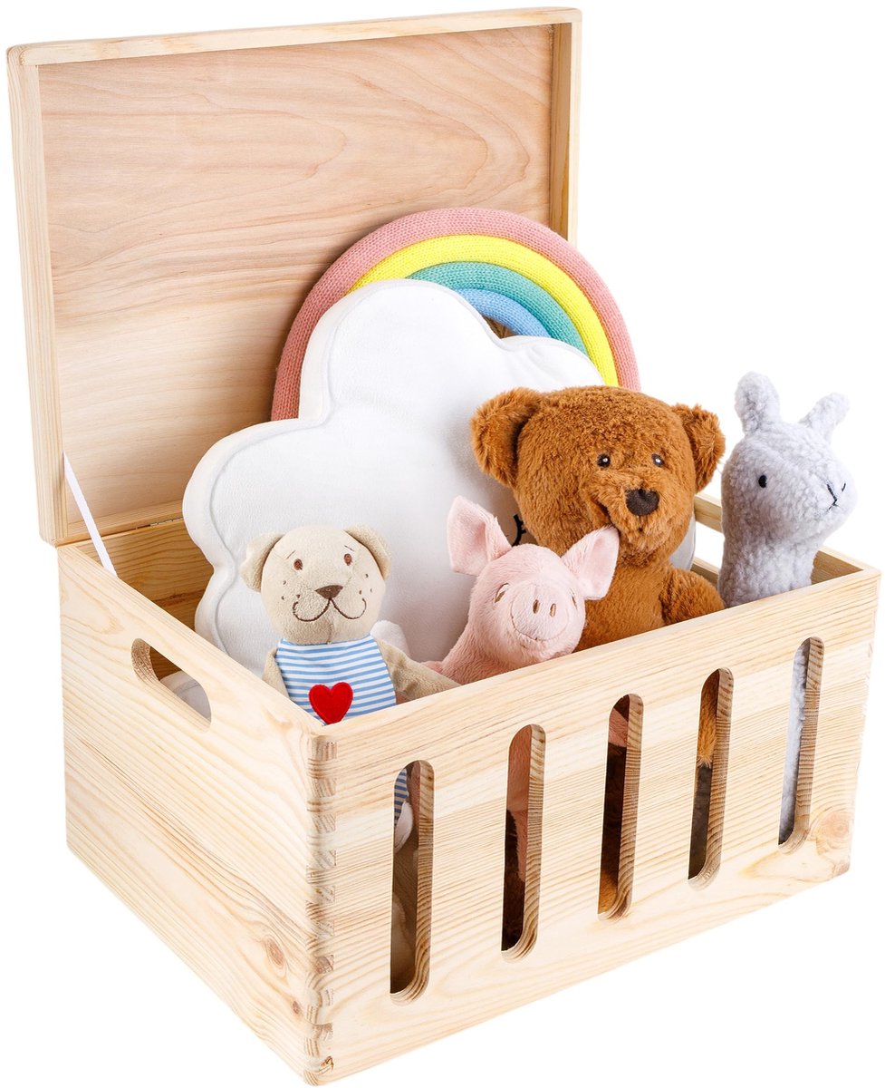 Omgoods - XL Houten Opbergdoos met Deksel (40 x 30 x 24 cm)