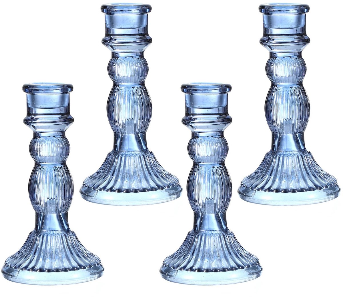 Omgoods - Set van 4 Glazen Kandelaar Houders Blauw