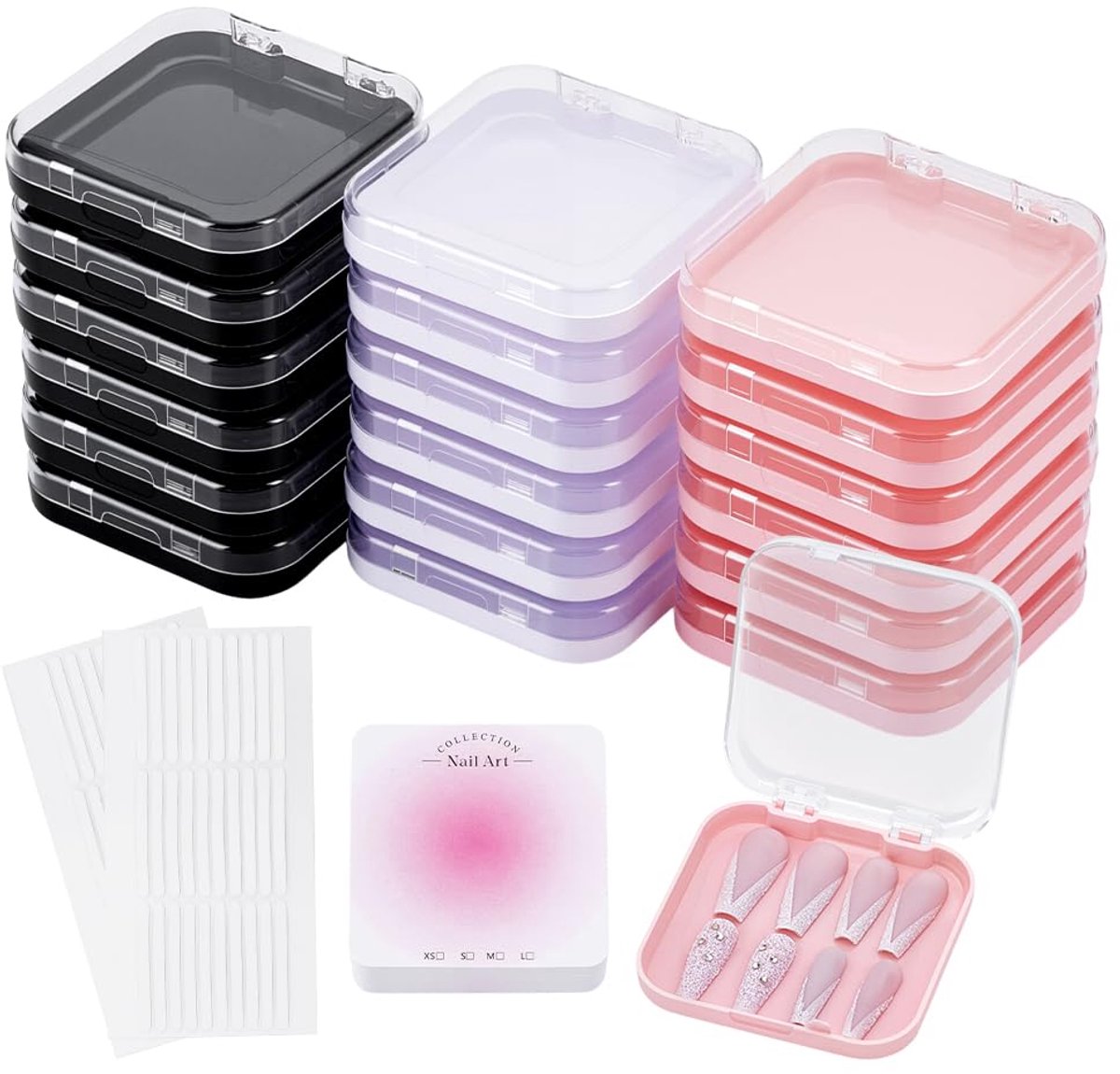 Omgoods - 24 Stuks Press-On Nail Verpakking met Plakband en Display Kaarten