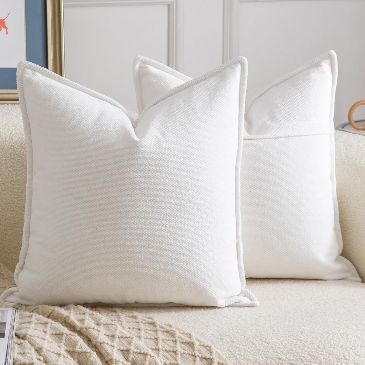 Omgoods - Set van 2 Chenille Franje Kussenhoezen - Zacht Decoratief Kussen voor Sofa of Slaapkamer - 45x45cm Wit
