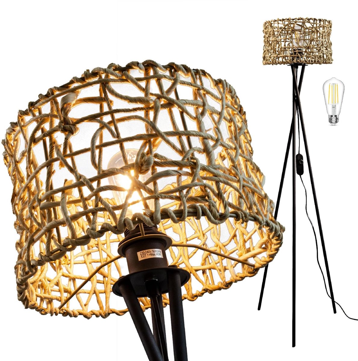 Omgoods - Dimbare Vloerlamp met Unieke Lampenkap, Bohemian Stijl